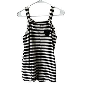 EUC Junk Food Girl's Black & White Striped Mickey Mouse Terry Romper SZ XL